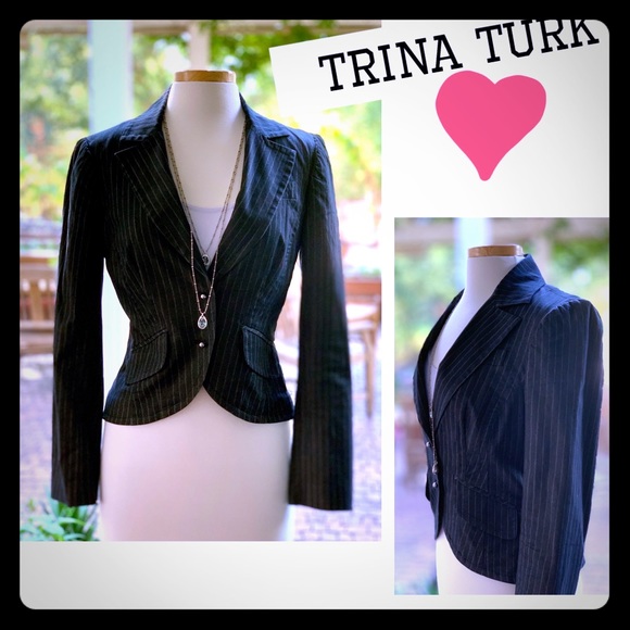 TRINA TURK fitted pinstripe 2 button blazer - Picture 1 of 8